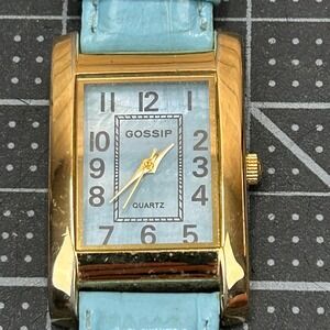Gossip Womens Quartz Watch GSP231E Gold Tone Blue Leather Strap Rectangular Dial